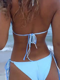 MQTIME  -  Sexy Solid Lace Up Bikinis Set Women Split Swimsuit Beach Bikini New All Season Backless Vacation Bikinis 2 Piece Set
