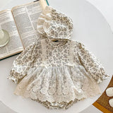  MQTIME  -  New Spring Toddler Baby Girl Romper+Hat Long Sleeved Cotton Print  Lace Splicing Newborn Baby Jumpsuit Children Clothes