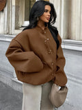 MQTIME  -  Winter Vintage Pocket Outwear Female Patchwork Loose Casual Lapel Long Sleeve Casual Solid Streetwear Women's Coat 2024