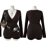 MQTIME  -  Autumn/Winter  Large Knitted Top Solid Color Fashion Women's Wear Waist Bag Hip Cover Head Deep V-neck Temperament Sweater