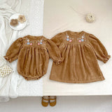  MQTIME  -  Spring Korean Style Girls' Matching Sister Set Long Sleeve Bodysuit with Embroidery Princess Outfit Infant Romper Baby Clothes