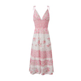 MQTIME  -  Women's Boho Floral Smocked Maxi Dress Y2k Patchwork Lace Layered Long Beachwear Dresses Casual Flowy Summer Sundress