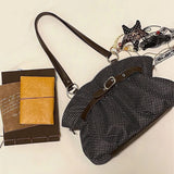  MQTIME  -  Retro Belt Buckle Polka Dot Tote Bag Large Capacity Pleated Handbag, Versatile Shoulder Crossbody Bag For Women Students Commute