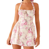 MQTIME  -  Women s Boho Floral Print Halter Neck Sleeveless Backless Mini Dress with Tie Front Detail and  Fit Silhouette