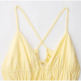 MQTIME  -  Elegant Yellow Elastic High Waist Maxi Sling Dress Women Sleeveless Off Shoulder Backless Deep V-neck Robes 2025 New Street Wear