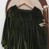  MQTIME  -  Girls Velvet Dress With Gorgeous Sleeves Chic Sapphire Blue Christmas Party Vintage Dresses Children's Autumn Clothes