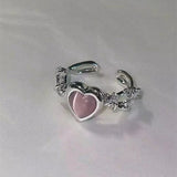 Mqtime Kpop 90s Grunge Aesthetic Irregular Liquid Metal Heart Moonstone Open Ring For Women Luxury Vintage Jewelry EMO Y2K Accessories