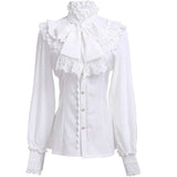 Mqtime Womens White Bowknot Lace Ruffled Shirts Vintage Vampire Renaissance Victorian Steampunk Gothic Medieval Shirt Halloween Costume