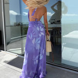 MQTIME  -  Elegant One Piece Beach Dress Women Sexy Hollow Backless Vacation Party Dress New Female Scarf Halter Neck Sleeveless Maxi Dress