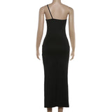 MQTIME  -  Tassel Patchwork One Shoulder Sleeveless Bodycon Maxi Dress Women Elegant Sexy Backless Slim Birthday Prom Party Long Robe