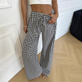  MQTIME  -  New High Waist Plaid Wide Leg Pants Women's Summer Casual Loose Walking Trousers Cross-Border Straight Cut Pants