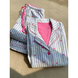 MQTIME  -  Ins Korean Version of Sweet Love Printing Striped Pajamas Women's Spring and Autumn New Long-sleeved Trousers Loungewear Set