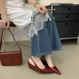 MQTIME  -  French-style temperament pointed-toe wedge patent leather sandals for women, back strap single shoes, half slippers