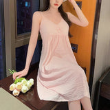 MQTIME  -  Loose Nightwear Suspender Nightdress Home Sleeveless Design Suitable For Home Suitable For Hotel All Seasons Wear