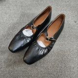 MQTIME  -  Street Style Fashion Pleated Mary Janes Women Ballet Flats Comfortable Soft Soles Leather Spring Summer Walking Loafers Shoes