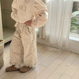 MQTIME  -  New Spring Autumn Children's Corduroy Ankle Length Pants 1-7Y Korean Girls' Ruffled Floral Pants Cropped Casual Pants for Kids