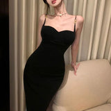 MQTIME  -  Women's Clothing French Style Red Slip Long Dress Temperament Summer New Backless Solid Color Slim Fashion Split Bag Hip Dresses