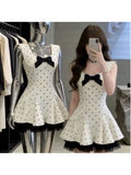 MQTIME  -  Summer Y2K Sweet New Women's Dress Bow Lace Button Flower Fairy Slimming Fashion Dot Pattern Lolita Princess Cake Dress