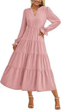  MQTIME  -  Autumn Long Dress Long Sleeve V Neck Layered Ruffle Edge Elegant A Line Cocktail Party Cw12909