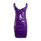 MQTIME  -  Women's PU Leather Sling Dr Street Sle Patchwork mid Waist Ultra Soft Cotton Summer No Sve ort A-Line Skirt