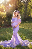  MQTIME  -  Ruffles Lace Maternity Dresses For Photo Shoot Shoulderless Fancy Pregnancy Dress Long Pregnant Women Maxi Gown Photography Prop
