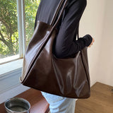 MQTIME  -  Trendy Large Capaci Soft Leather Tote Bag Women's Commuter oulder Bag Laptop Bag Handbag Magnetic Bule Closure Pure Color