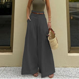 MQTIME  -  New Fashion High Waisted Wide Leg Trousers For Women's Spring And Autumn White Versatile Pocket Wide Leg Long Pants Female