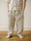MQTIME  -  Boys Casual Linen Straight Pants Spring Summer New Children's Elastic Waist Loose Pants Trousers With Pockets Kids Clothes