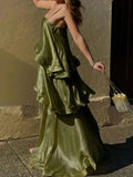MQTIME  -  Summer Leisure Vacation Long Dress Elegant Sling Layered Satin Party Dress New Ladies Sleeveless Hollow Beach Maxi Dresses