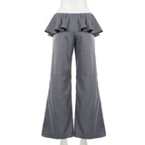 MQTIME  -  Vintage Commute Fake Two Piece Folded Lace Splicing Design Skirt Women's Pant Elegant Versatile Western Pant Ropa Mujer