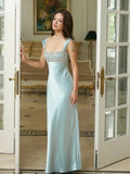 MQTIME  -  Puss Sexy Satin Wedding Dress Women Strap Low-Neck Rhinestone Patchwork Elegant Classic Evening Party Dating Slim Bodycon