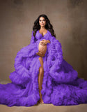 MQTIME  -  Puffy Ruffled Tulle Maternity Dress Women Robes for Photoshoot Extra Fluffy  Baby shower Photographie de vêtements de maternité