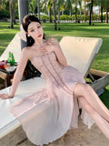 MQTIME  -   New Summer Fairy Dress for Women Party Dress Prom Semi Formal Dress Elegant Luxury Backless Strappy Wedding Chic Dress