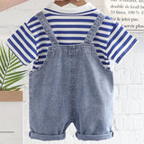 MQTIME  -  2Piece Summer Toddler Boy Outfits Korean Fashion Stripe Short Sleeve Cotton Baby Tops+Denim Overall Boutique Kids Clothing B071