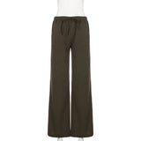  MQTIME  -  Women's Casual High Waisted Drawstring Wide Leg Pants Solid Color Loose Flowy Trousers for Summer Beach Vacation Daily Wear Chic