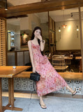 MQTIME  -  New style camisole dress for early spring 2024, French tea break, gentle and slim and long lace up floral long dress for women