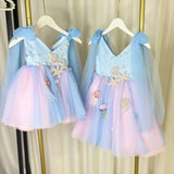 MQTIME  -  Luxury Sky Blue Baby Flower Girl Dresses Beaded Arab Pearls Princess Kids Gown for Birthday Wedding Evening Party J072