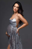 MQTIME  -  New Pregnant Women Photography Dress Sleeveless Sexy Sling Split Sequins Evening Dress Backless Wrap Wrap One's Buttocks Skirt