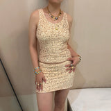  MQTIME  -  New Women Sparkle Sequin Skirt Sets Sleeveless Tank Top with Mini Skirts 2 Piece Set for Party Club Summer Sexy Streetwear