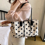  MQTIME  -  Women Polka Dot Canvas Tote Bag Long Top Handles Daily School Shopping Shoulder Bags New Trend Fashion Handbag Unbranded
