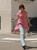 MQTIME  -  Women's Casual Stripe Lace Up Blouses Chic Asymmetrical Hem Sleeveless Loose Tank Tops Summer Lady Daily Street Shirts