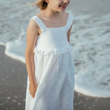 MQTIME  -  Summer Vacation Bow Cotton Linen Dress Girls New Solid Color Casual Baby Girl Sleeveless Loose Linen Beach Straps Dresses