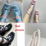Mqtime Lace Up Chunky High Heels Women Mary Jane Shoes Ballet Style Knots Ribbon Brand New Shallow Elegant Comfy Ladies Lolita Pumps