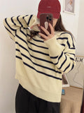 MQTIME  -  Women Sweater Autumn Winter Knitted Pullovers V-neck Bottoming Shirts Stripes Jumpers Long Sleeve Female Basic Tops