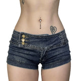  MQTIME  -  Fashion Low Waist Design Side Buckle Jeans Shorts Y2k Spice Girls Sexy Wash Hip Shorts for Women