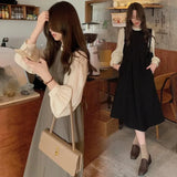Mqtime Maternity Stitching Fake Two-piece Clothes French Temperament Pregnancy Palace Sleeve Long-sleeved Dress 2024 Spring Autumn New