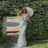 MQTIME  -  Elegant Print Halter Satin Dress Summer Streetwear Fashion Casual Slim Robe Lady Sexy Off Shoulder Backless Party Dresses