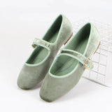 MQTIME  -  Velvet Fabric Flats Mary Jeans Shoes Women Spring Autumn Buckle Strap Ballet Ladies Shoes Elegant Square Toe Black Loafers