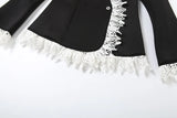 MQTIME  -  Black Elegant Blazer Femme 2025 Autumn Fashion Lace-Trim Short Dress Office Commuting Long Sleeve Jacket Women Top Coat
