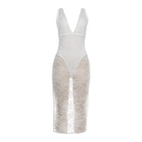 MQTIME  -  Puss Lace Jacquard Dress Women Summer Y2K Wild V-Neck Sleeveless Backless Patchwork Coquette Beach Vacation Party Vestidos